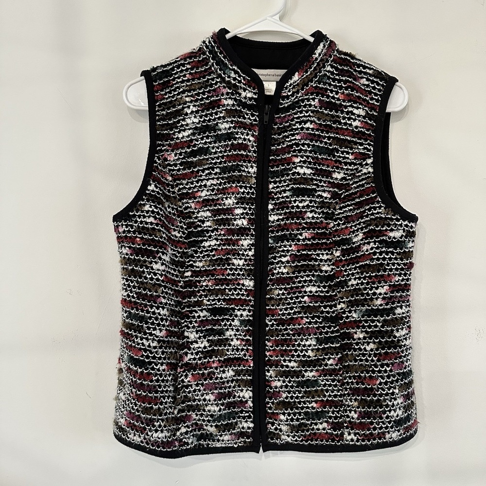 Women's Christopher & Banks Multi-Color Red Black Zip Vest Tweed Small Dressy